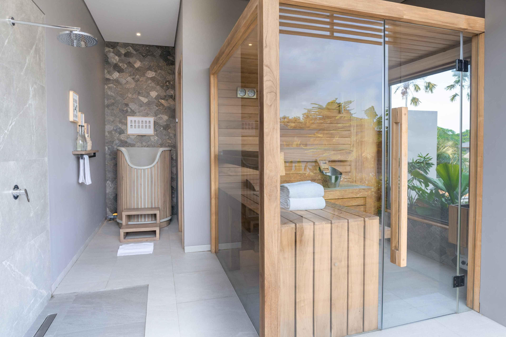 Sauna and ice bath wellness area