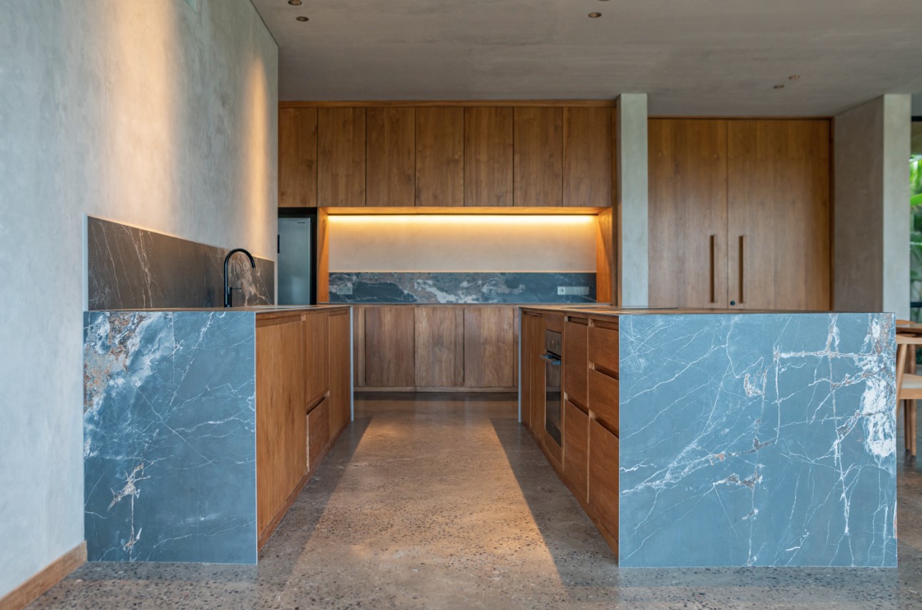 Pererenan 2 — timber joinery kitchen with stone islands