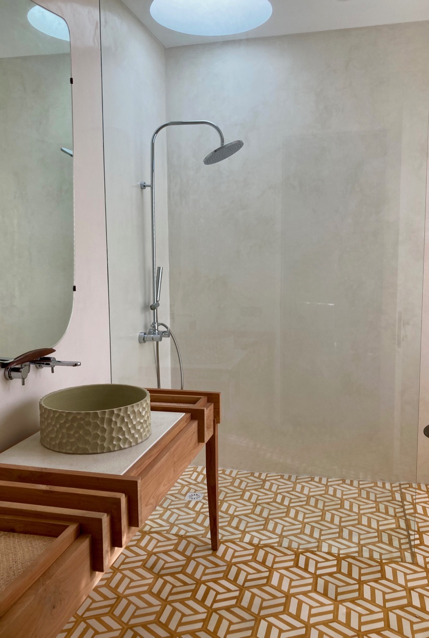 Ubud 2 — bathroom with hammered basin and skylight
